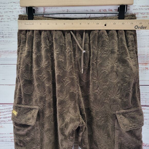 Maison Article Embossed Velour Cargo Pants Men's S Brown Hip Hop Streetwear - Picture 6 of 11
